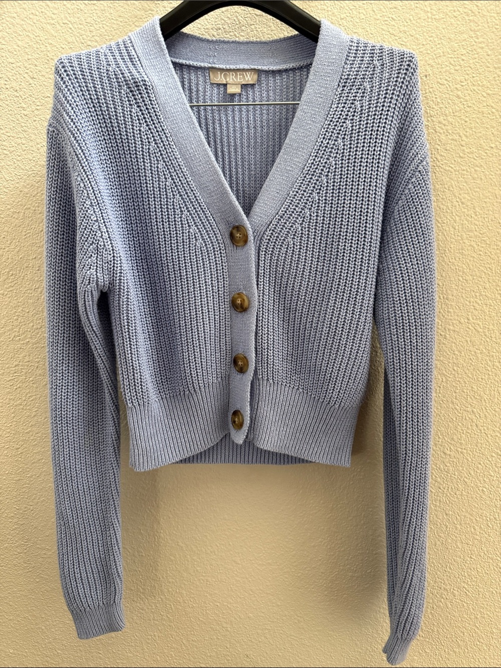 J. Crew Blue Cardigan Sweater V-Neck Cropped cashmere cotton blend